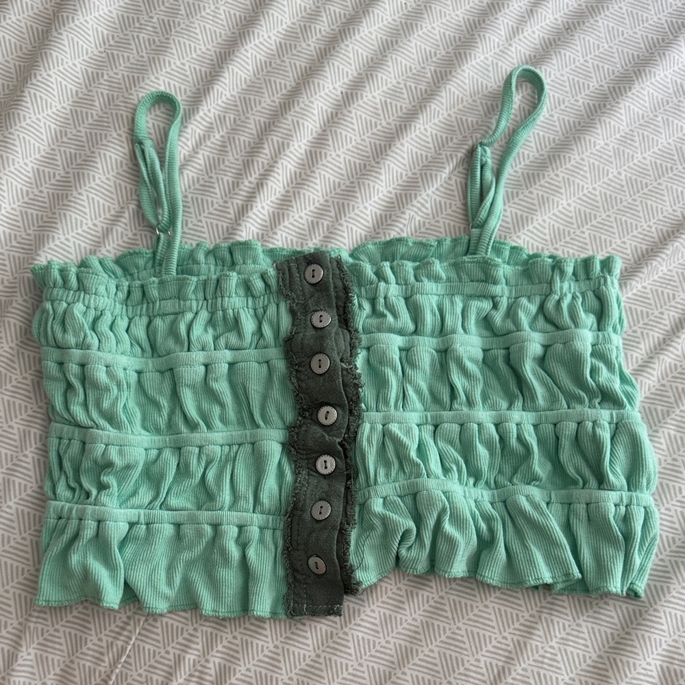 POL Mint Green Crop Top with Gray Accents